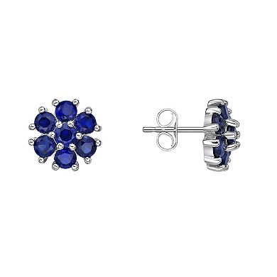 Gemminded Sterling Silver Lab-Created Blue Sapphire Flower Stud Earrings