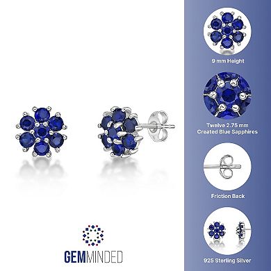 Gemminded Sterling Silver Lab-Created Blue Sapphire Flower Stud Earrings