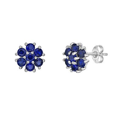 Gemminded Sterling Silver Lab-Created Blue Sapphire Flower Stud Earrings