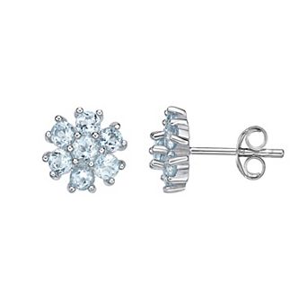 Gemminded Sterling Silver Blue Topaz Flower Stud Earrings