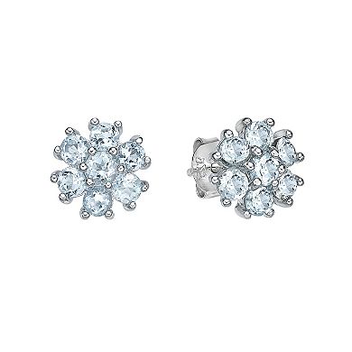 Gemminded Sterling Silver Blue Topaz Flower Stud Earrings