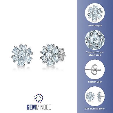 Gemminded Sterling Silver Blue Topaz Flower Stud Earrings