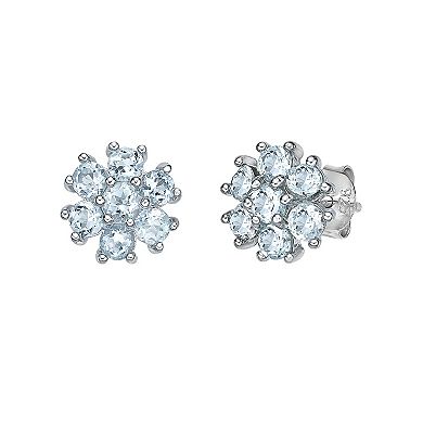 Gemminded Sterling Silver Blue Topaz Flower Stud Earrings