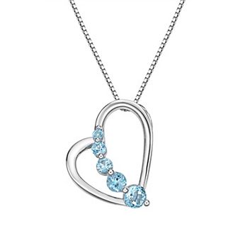 Gemminded Sterling Silver Blue Topaz Open Heart Pendant Necklace