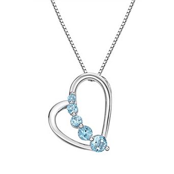 Gemminded Sterling Silver Blue Topaz Open Heart Pendant Necklace