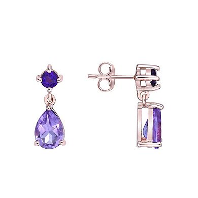 Gemminded 14k Rose Gold Over Silver Amethyst Drop Earrings