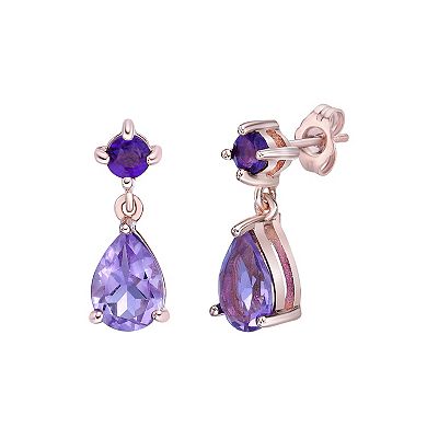 Gemminded 14k Rose Gold Over Silver Amethyst Drop Earrings