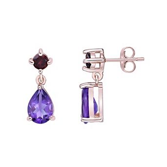 Gemminded 14k Rose Gold Over Silver Amethyst & Garnet Drop Earrings