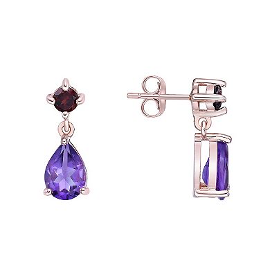 Gemminded 14k Rose Gold Over Silver Amethyst & Garnet Drop Earrings