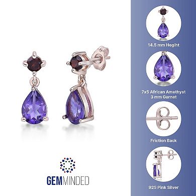 Gemminded 14k Rose Gold Over Silver Amethyst & Garnet Drop Earrings