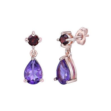 Gemminded 14k Rose Gold Over Silver Amethyst & Garnet Drop Earrings