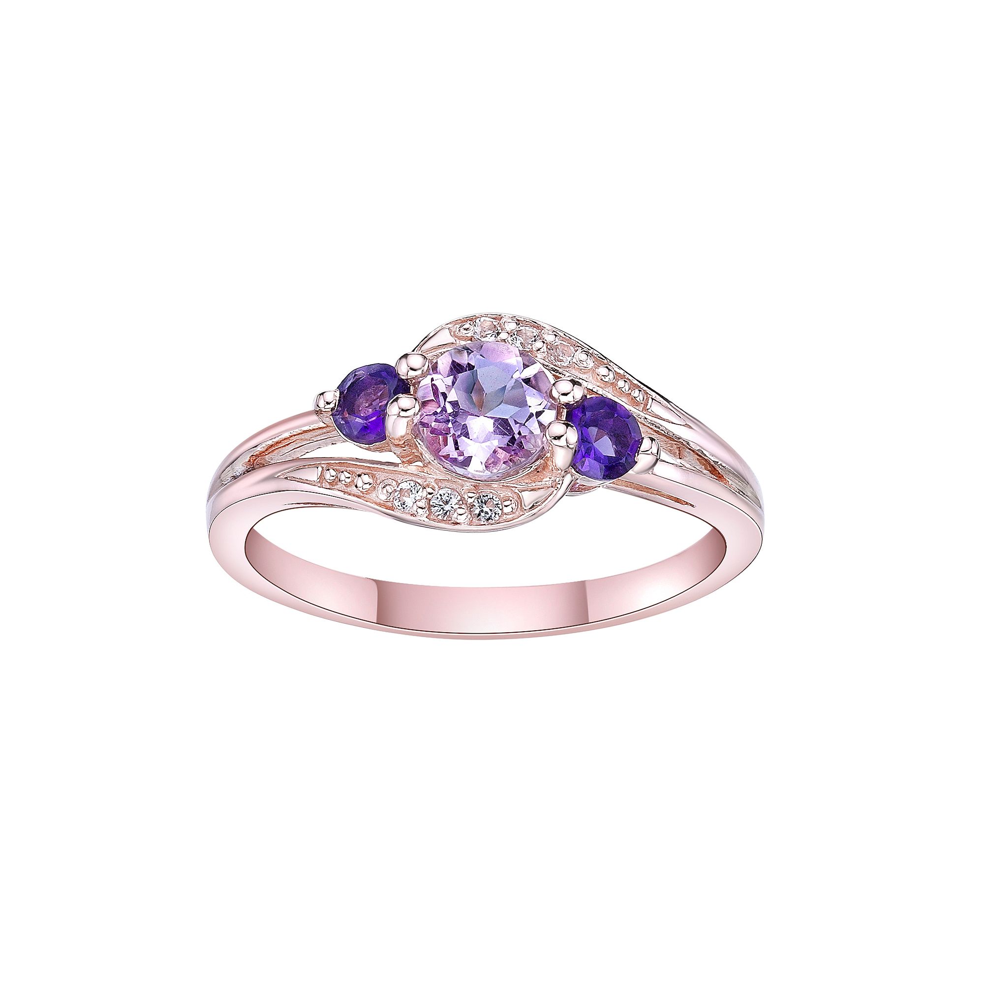Gemminded 14k Rose Gold Over Silver Pink Amethyst & White Topaz Ring, Women