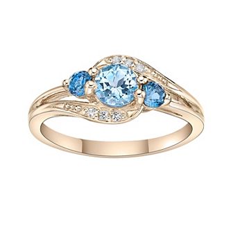 Gemminded 14k Gold Over Silver Blue, London Blue & White Topaz Ring