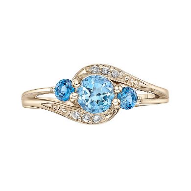 Gemminded 14k Gold Over Silver Blue, London Blue & White Topaz Ring