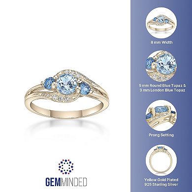 Gemminded 14k Gold Over Silver Blue, London Blue & White Topaz Ring