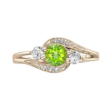 Gemminded 14k Gold Over Silver Peridot & White Topaz Ring