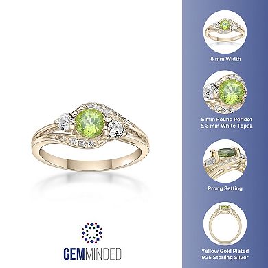 Gemminded 14k Gold Over Silver Peridot & White Topaz Ring