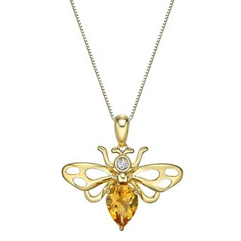 Gemminded 14k Gold Over Silver Citrine Bee Pendant Necklace