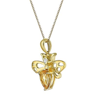 Gemminded 14k Gold Over Silver Citrine Bee Pendant Necklace