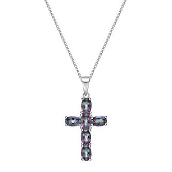 Gemminded Sterling Silver Mystic Topaz Cross Pendant Necklace