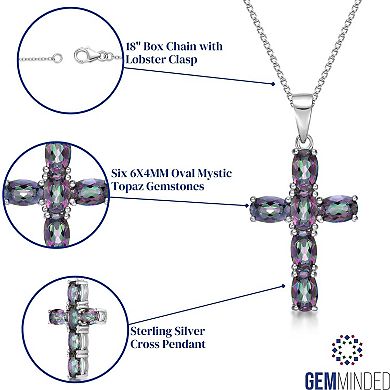 Gemminded Sterling Silver Mystic Topaz Cross Pendant Necklace