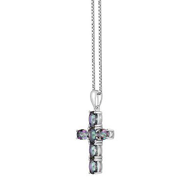 Gemminded Sterling Silver Mystic Topaz Cross Pendant Necklace
