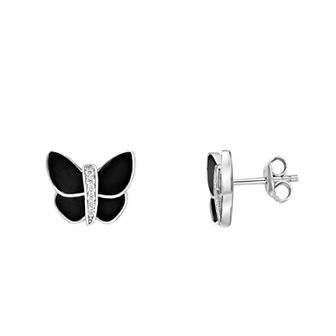 Gemminded Sterling Silver Cubic Zirconia & Black Onyx Butterfly Earrings