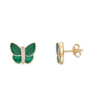 Gemminded 14k Gold Over Silver Cubic Zirconia & Malachite Butterfly Earrings