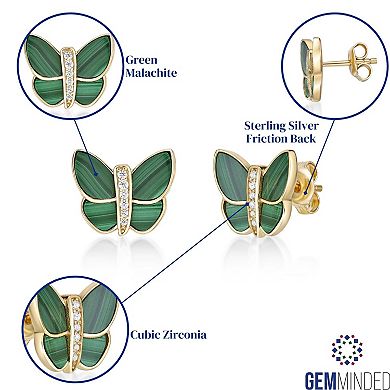 Gemminded 14k Gold Over Silver Cubic Zirconia & Malachite Butterfly Earrings