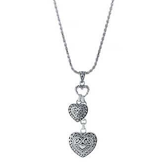 Athra NJ Inc Sterling Silver Oxidized Double Filigree Drop Heart Necklace