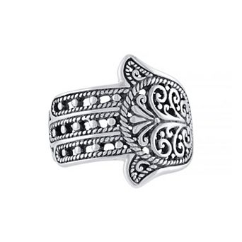 Athra NJ Inc Sterling Silver Oxidized Hamsa Ring