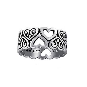 Athra Sterling Silver Oxidized Multi-Heart Band Ring