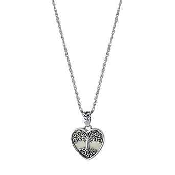 Athra NJ Inc Sterling Silver Oxidized Mother Of Pearl Tree Heart Pendant Necklace