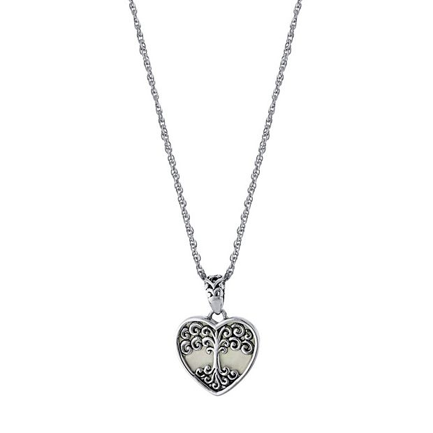 ☆ENGBROX☆ silver925 buddy heart pearl necklace EBNL25009 Athra NJ Inc Sterling Silver Oxidized Mother Of Pearl Tree