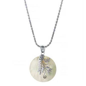 Athra NJ Inc Sterling Silver Mother Of Pearl Leaves Disk Pendant Necklace