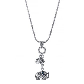 Athra NJ Inc Sterling Silver Oxidized Abalone Elephant Duo Pendant Necklace