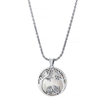 Athra NJ Inc Sterling Silver Oxidized Mother Of Pearl Elephant Scene Pendant Necklace