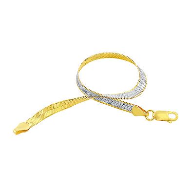 18k Gold Over Silver Two Tone Reversible Herringbone Necklace