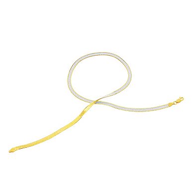 18k Gold Over Silver Two Tone Reversible Herringbone Necklace