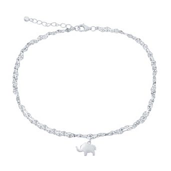 Argento Bella Mirror Chain Elephant Charm Anklet