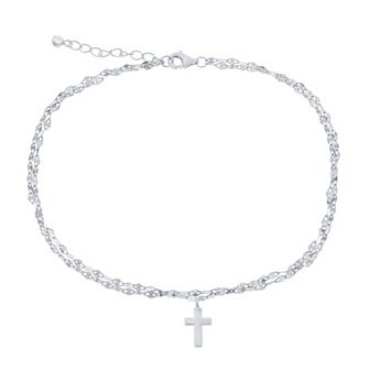 Mirror Chain Cross Charm Anklet
