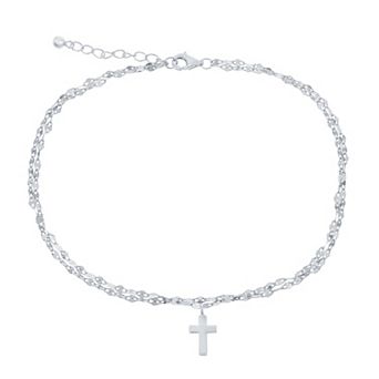 Argento Bella Mirror Chain Cross Charm Anklet
