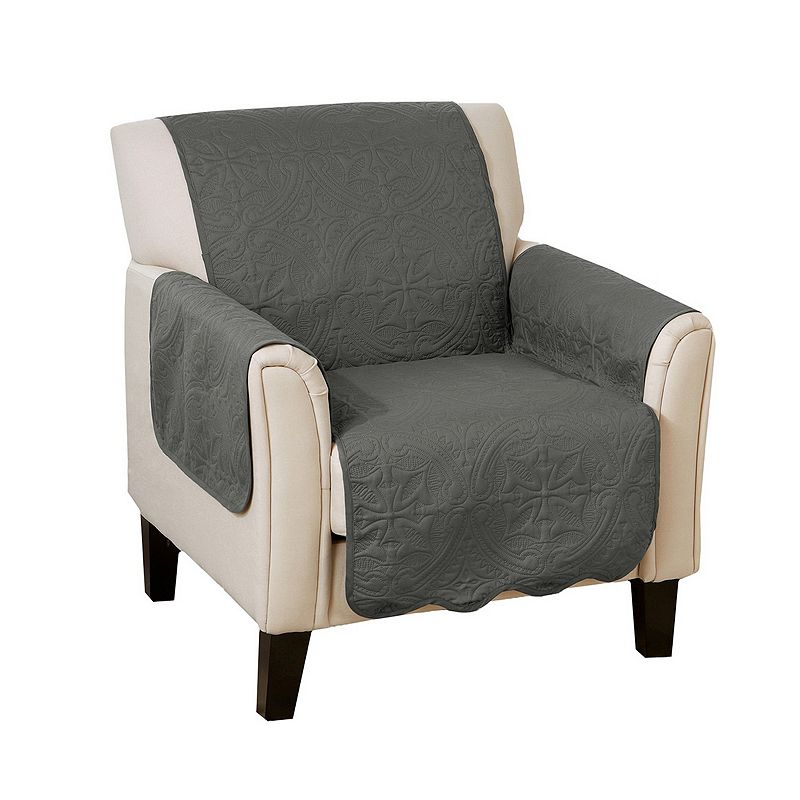 Great Bay Home Elenor Solid Medallion Chair Slipcover, Light Grey, Armchair