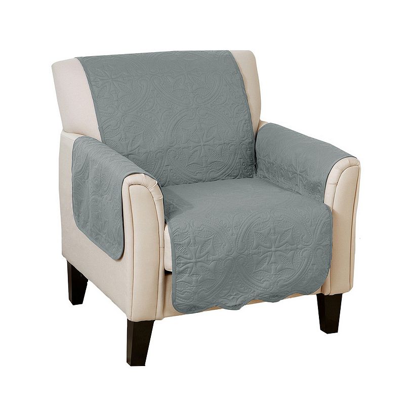 Great Bay Home Elenor Solid Medallion Chair Slipcover, Med Grey, Armchair