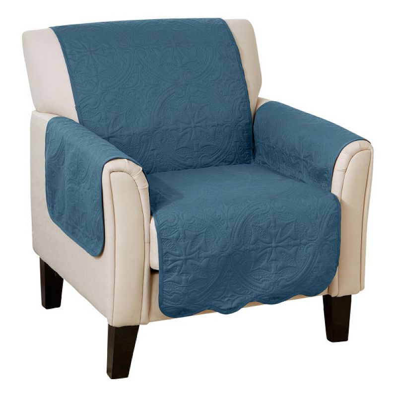 Great Bay Home Elenor Solid Medallion Chair Slipcover, Blue, Armchair
