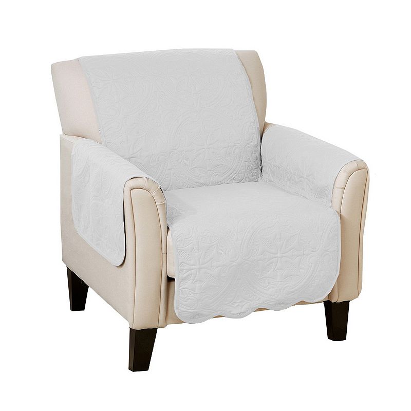 Great Bay Home Elenor Solid Medallion Chair Slipcover, White, Armchair