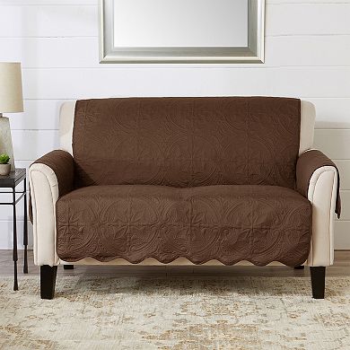 Great Bay Home Elenor Solid Medallion Loveseat Slipcover