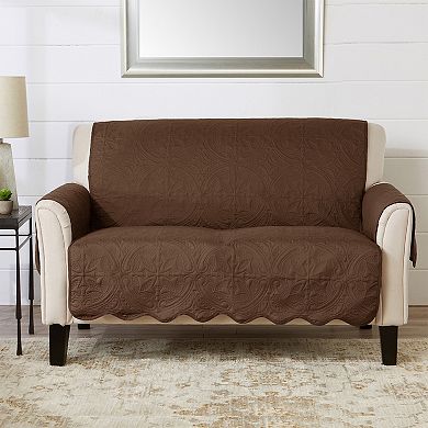 Great Bay Home Elenor Solid Medallion Loveseat Slipcover