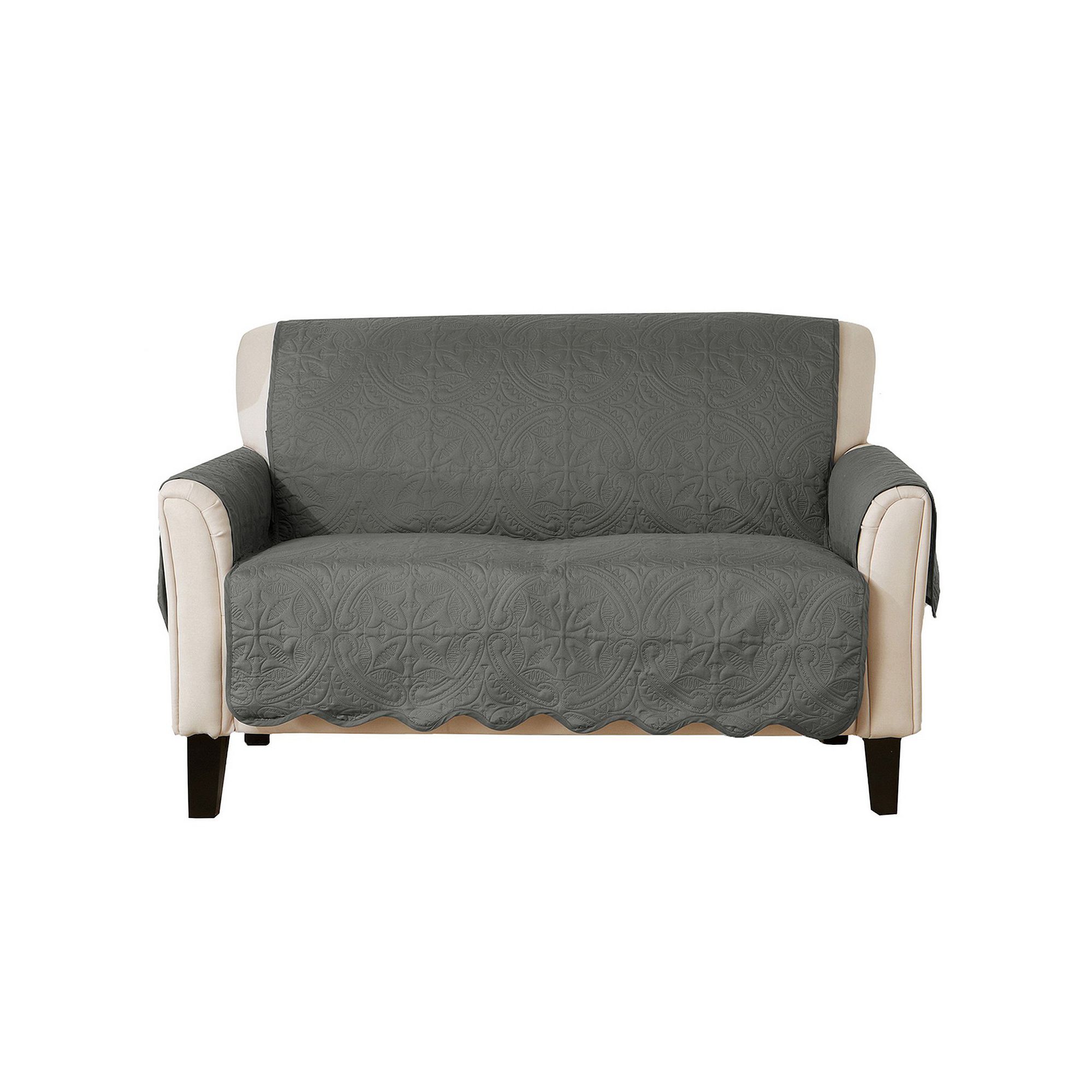 Great Bay Home Elenor Solid Medallion Loveseat Cover, Sage Green Light Gray
