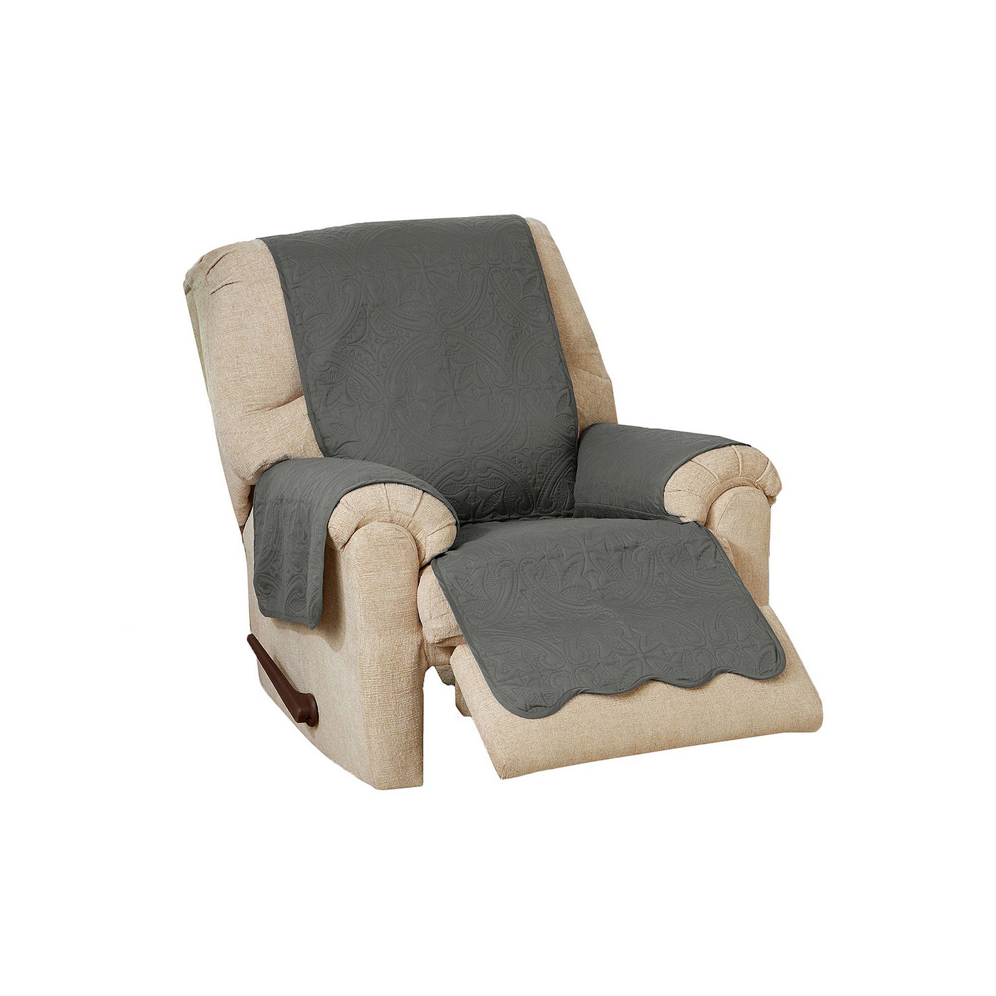 Great Bay Home Elenor Solid Medallion Recliner Cover, Sage Green Light Gray
